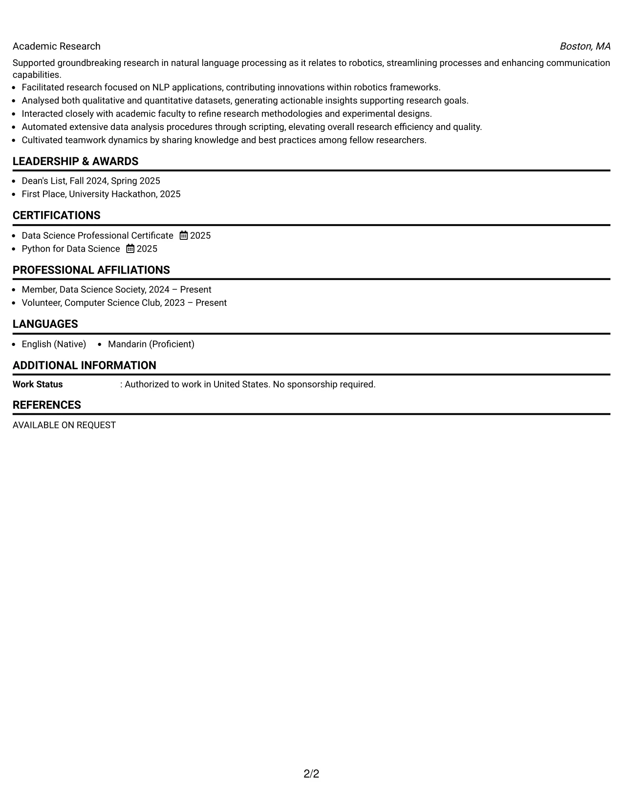 Resume Example Page 2