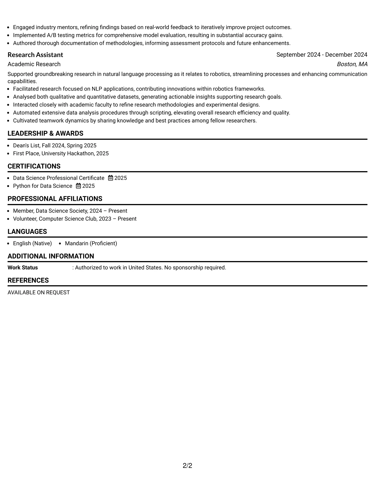 Resume Example Page 2