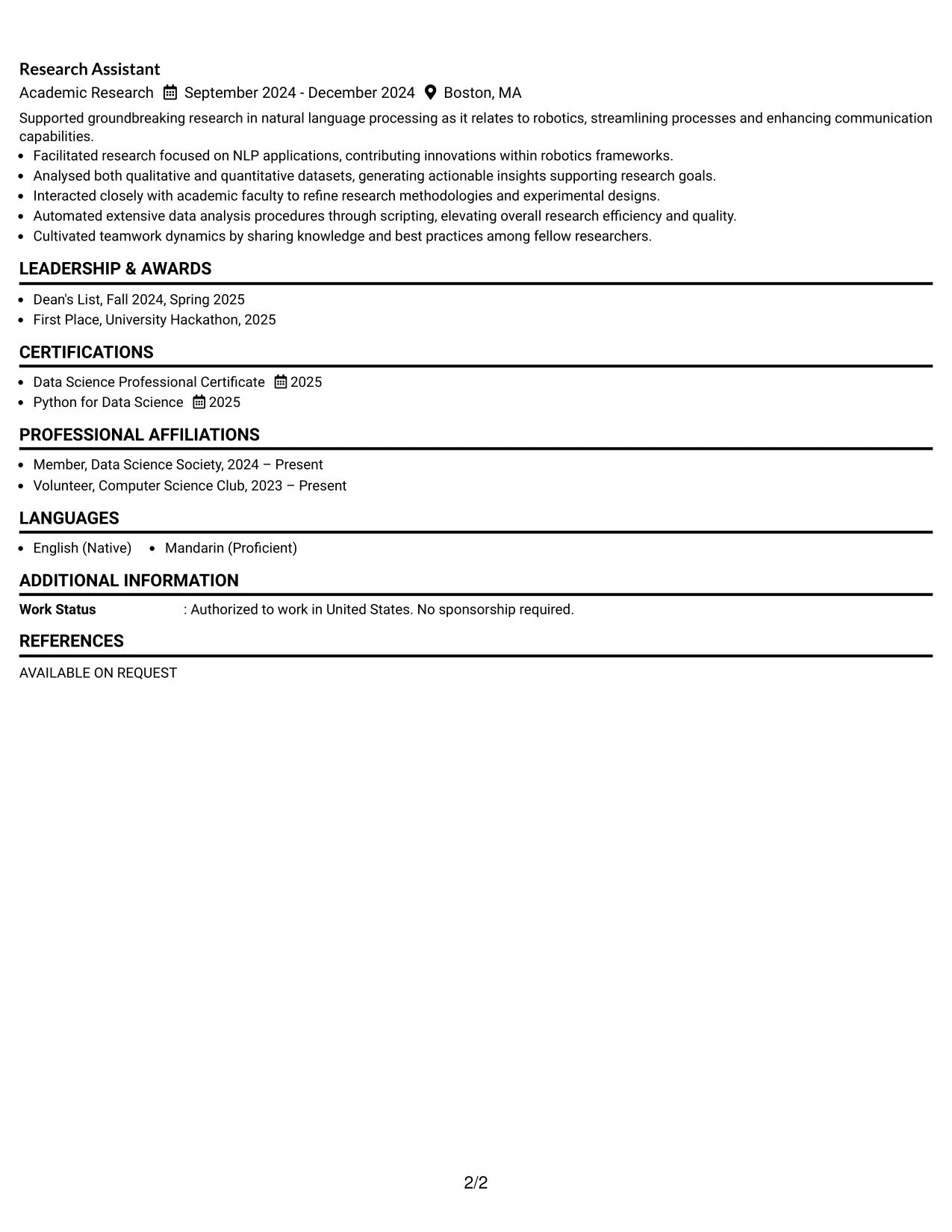 Resume Example Page 2