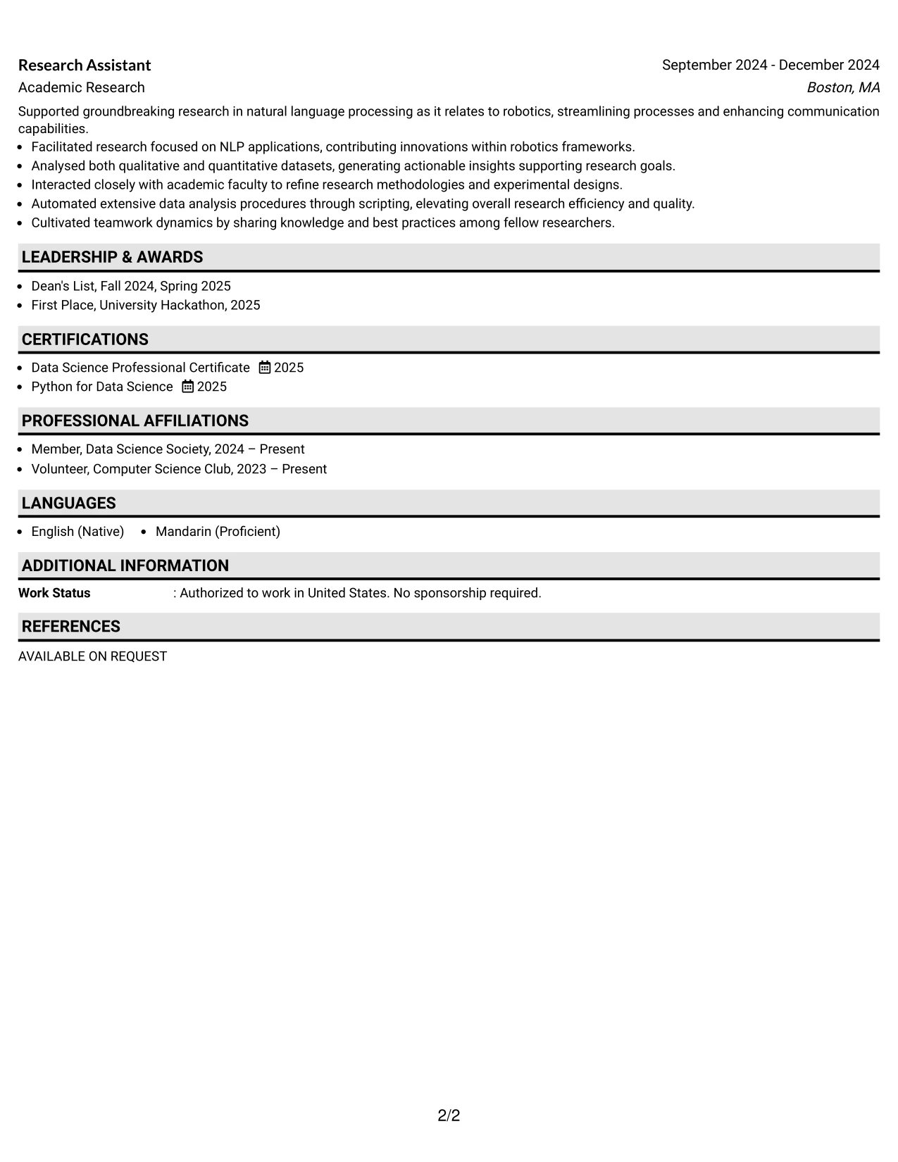 Resume Example Page 2