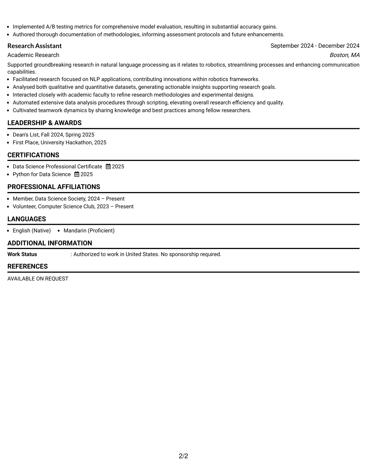 Resume Example Page 2
