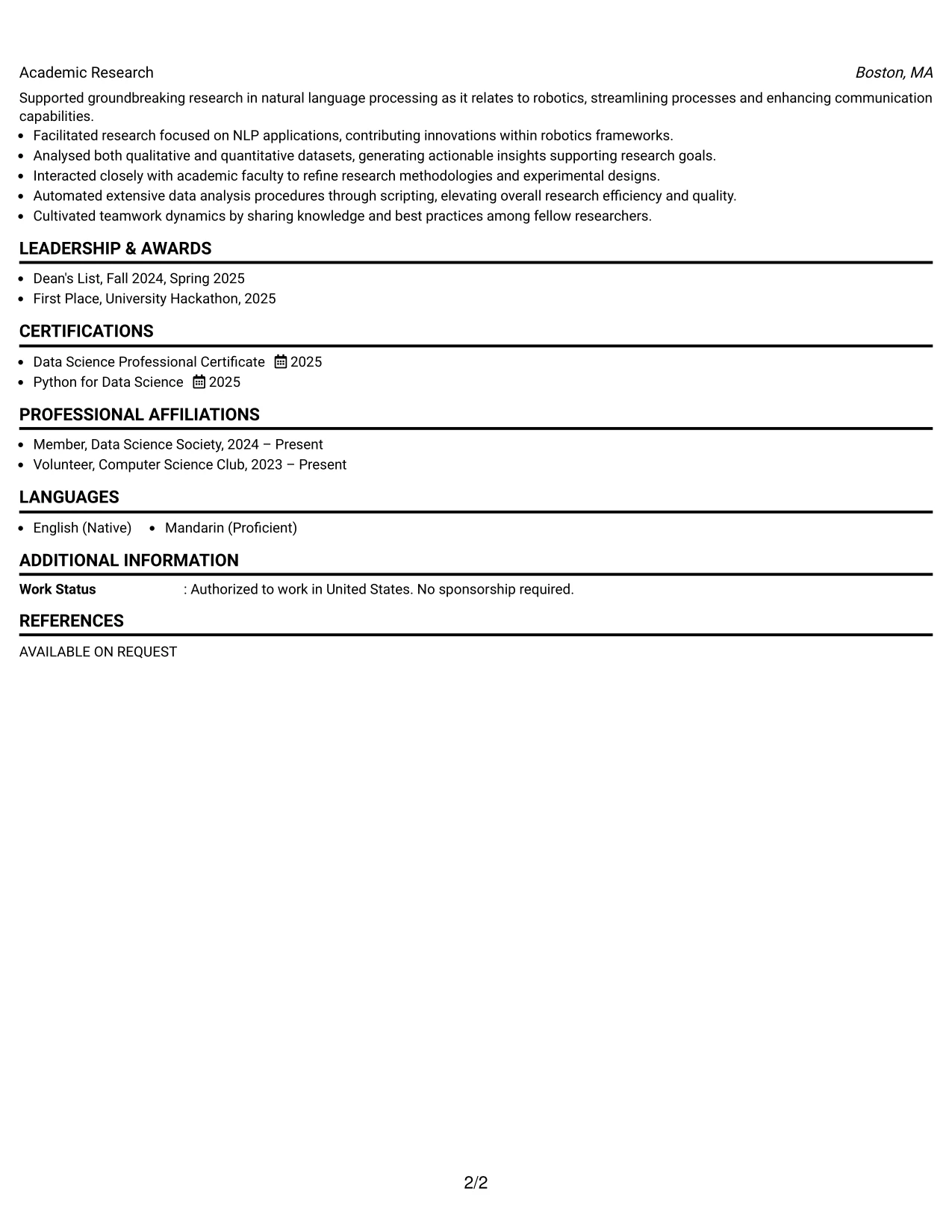 Resume Example Page 2