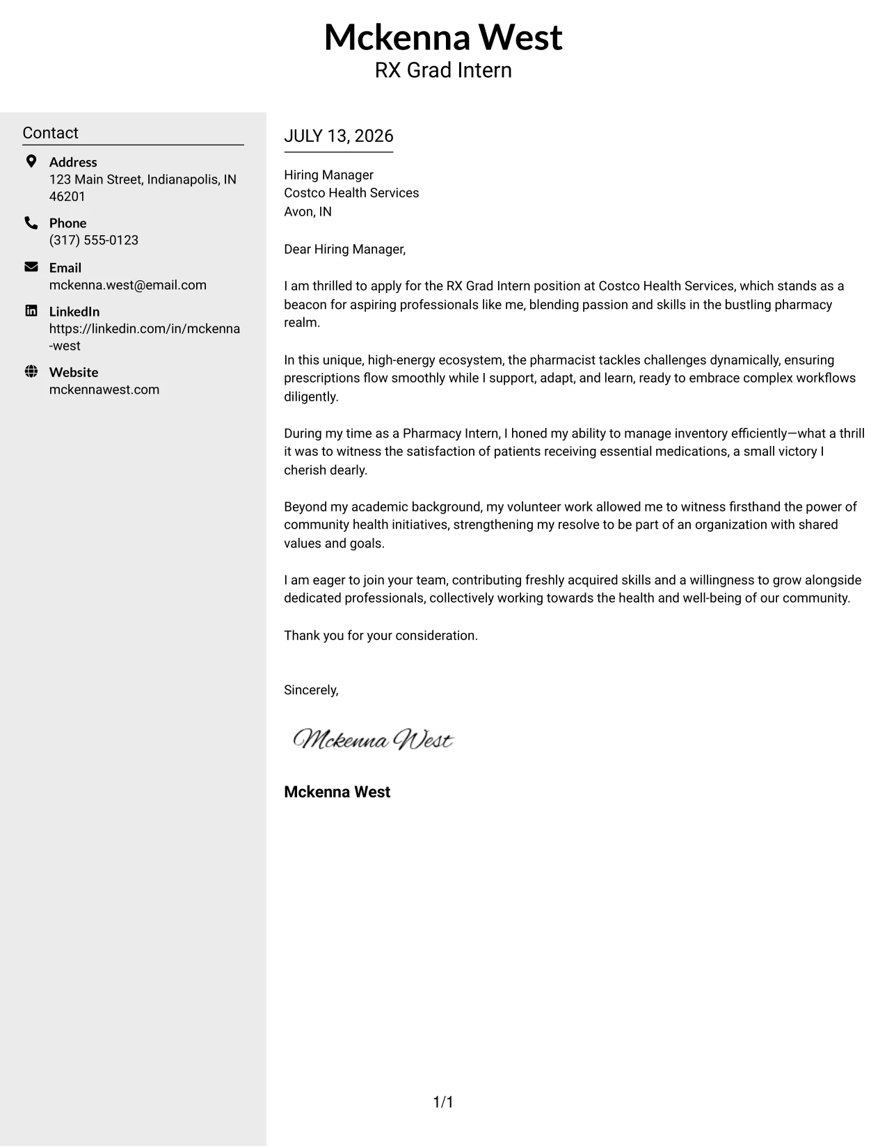 Resume Example Page 1