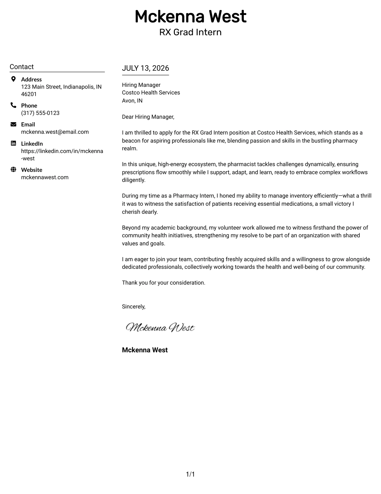 Resume Example Page 1