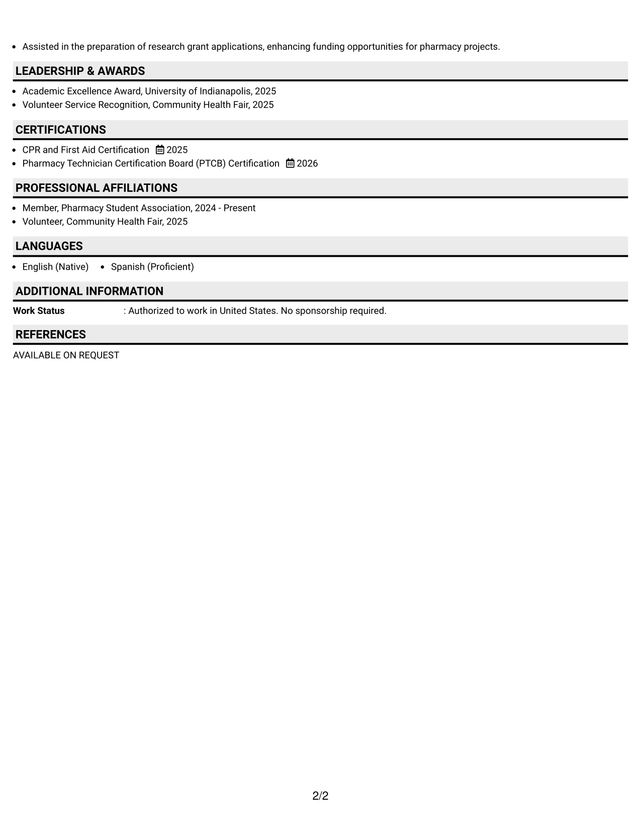 Resume Example Page 2