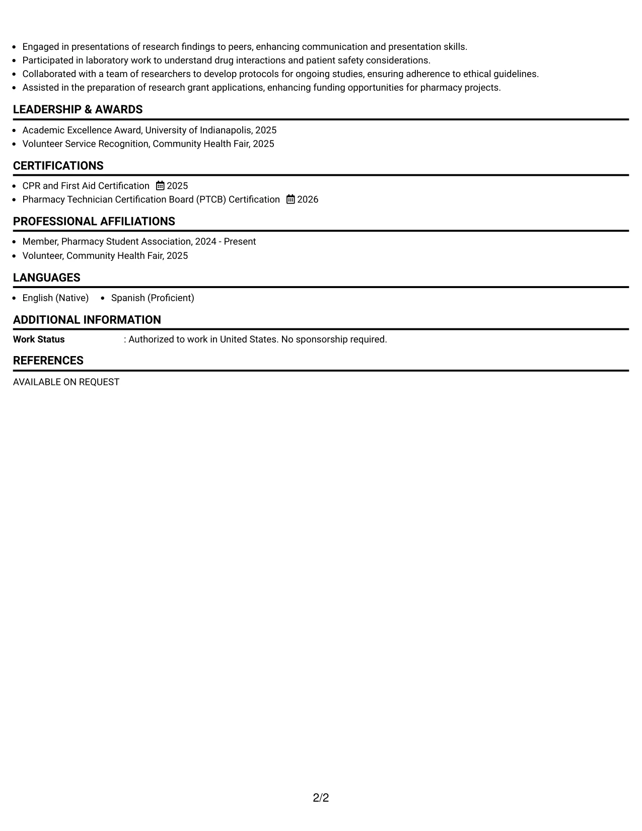 Resume Example Page 2