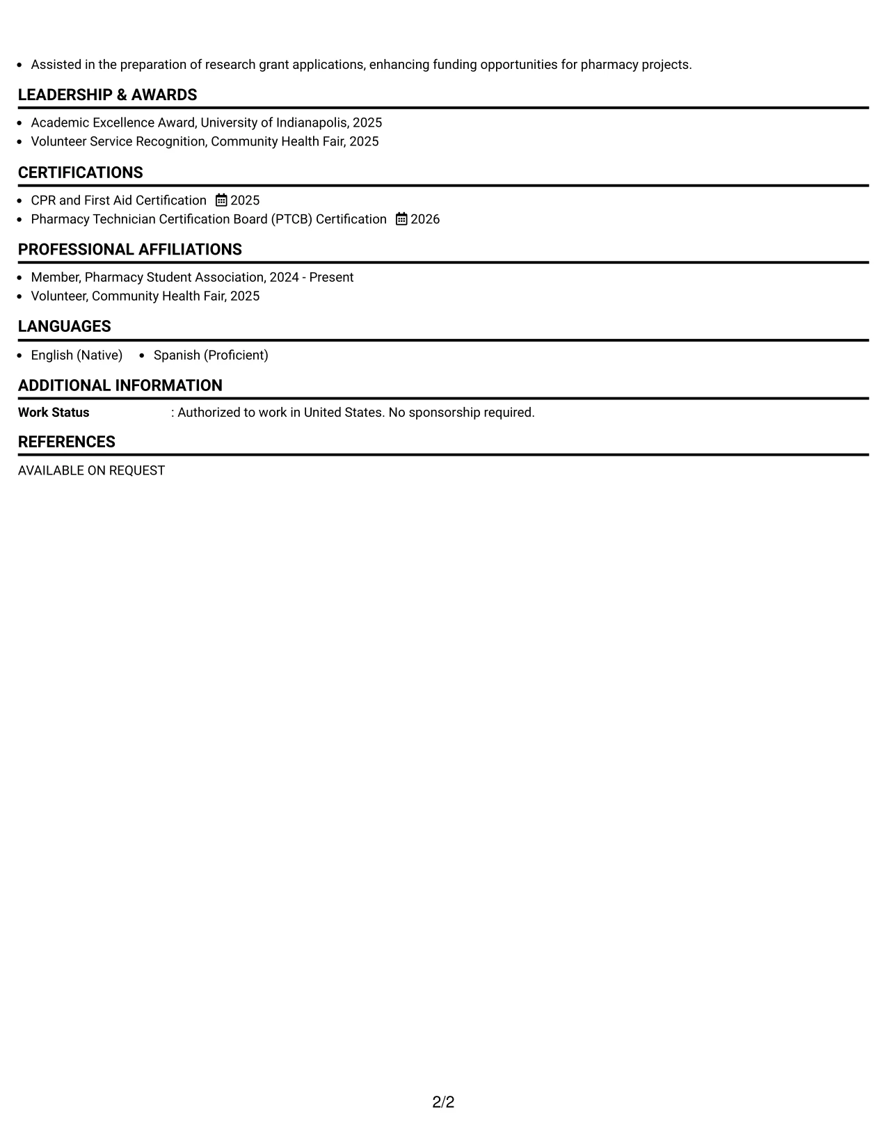 Resume Example Page 2