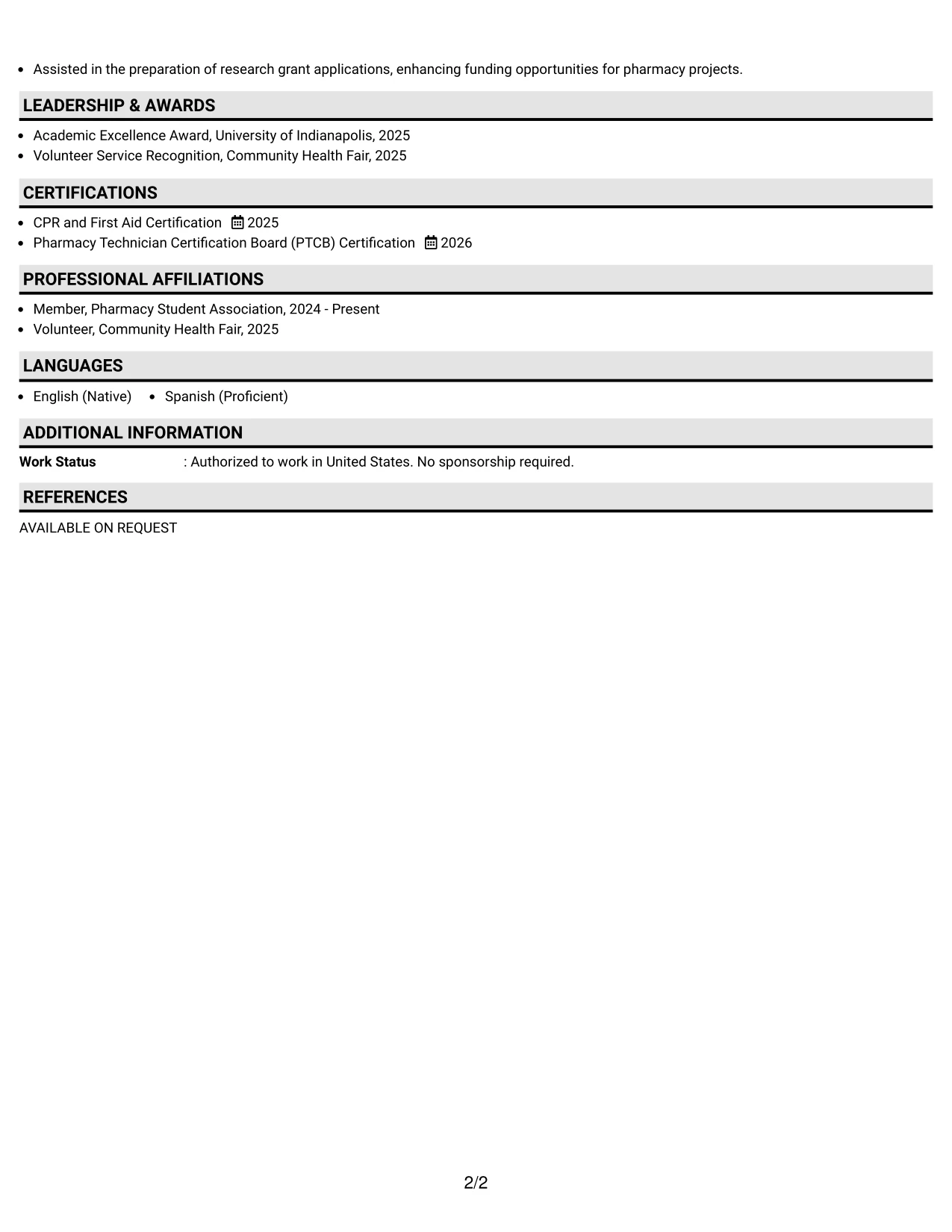 Resume Example Page 2