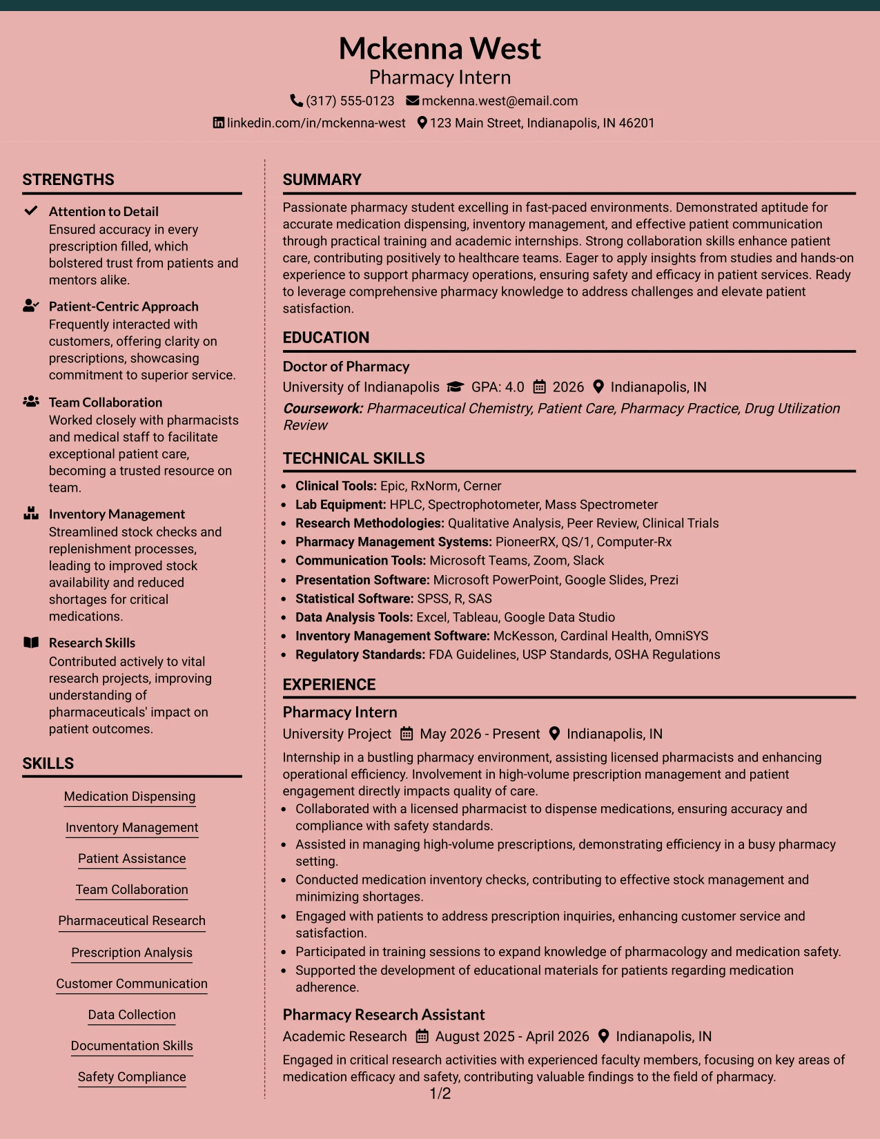 Resume Example Page 1