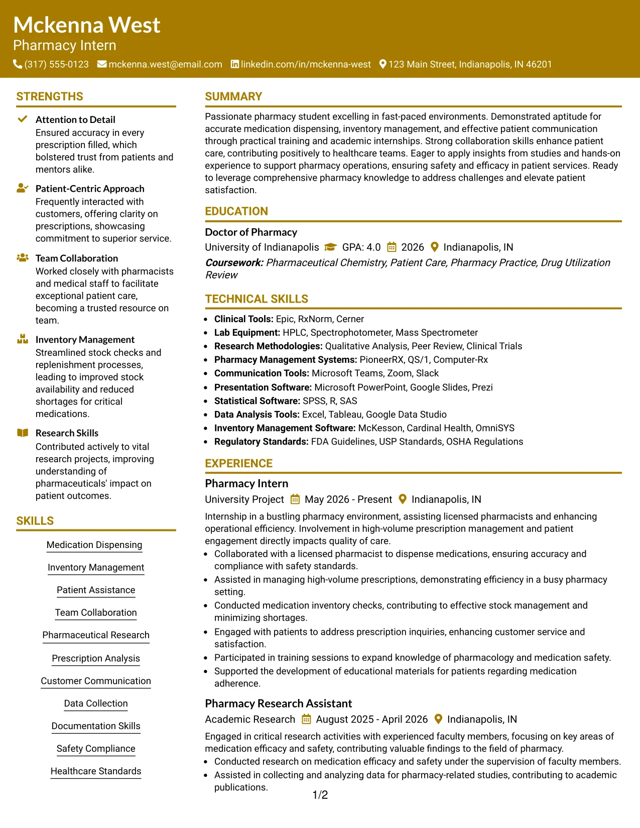 Resume Example Page 1