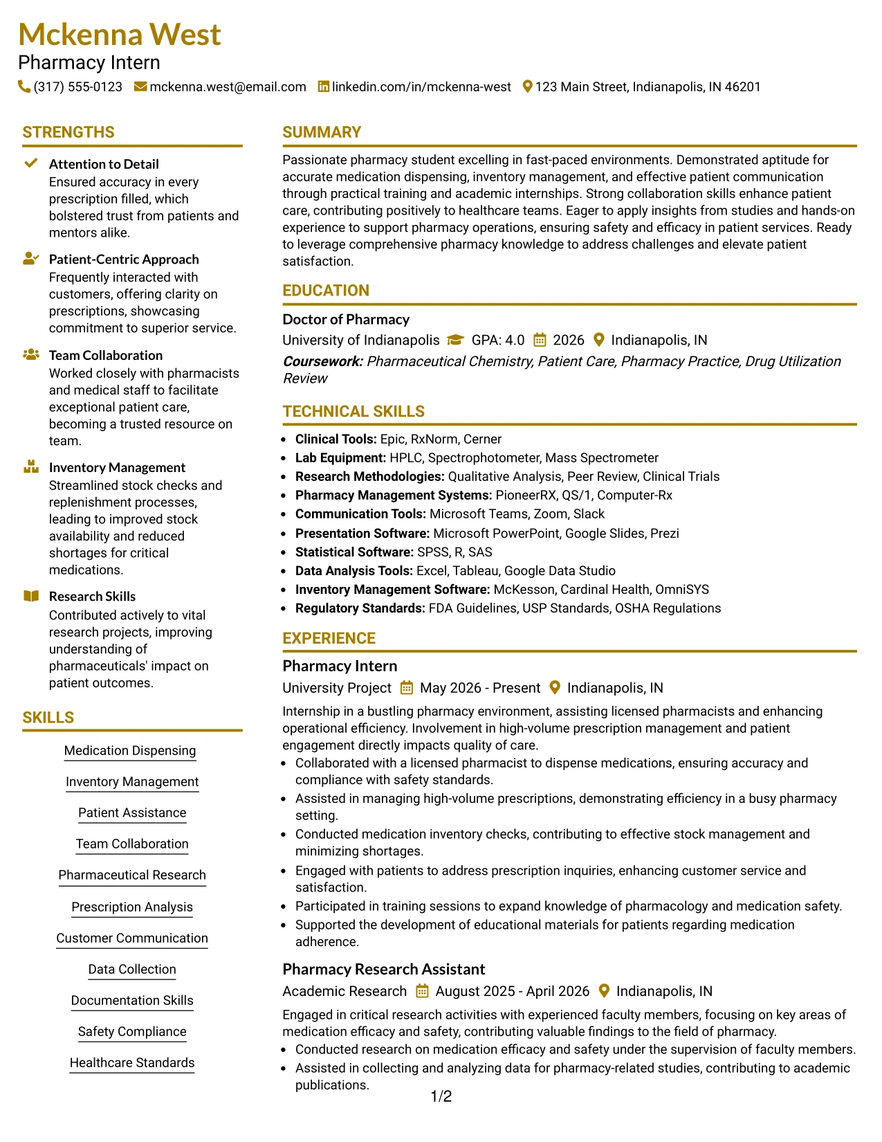 Resume Example Page 1