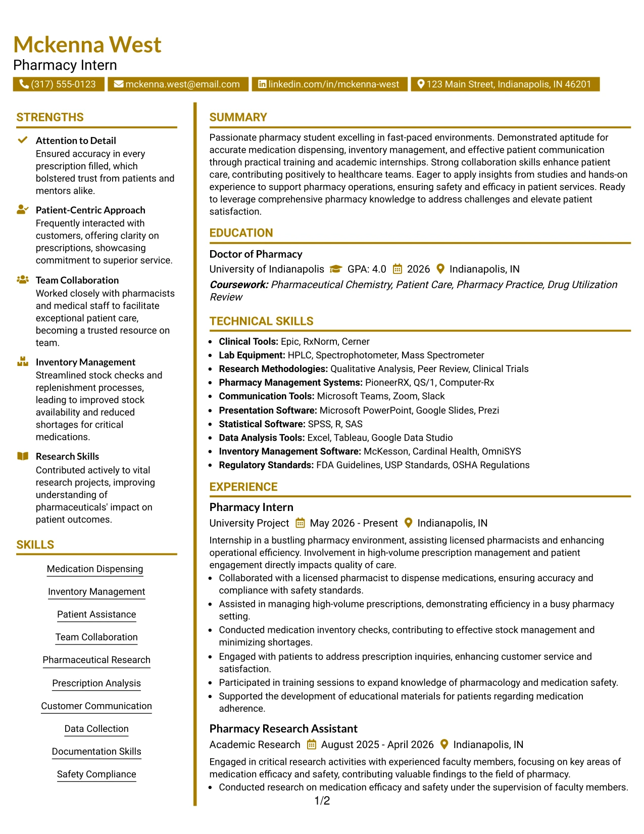 Resume Example Page 1