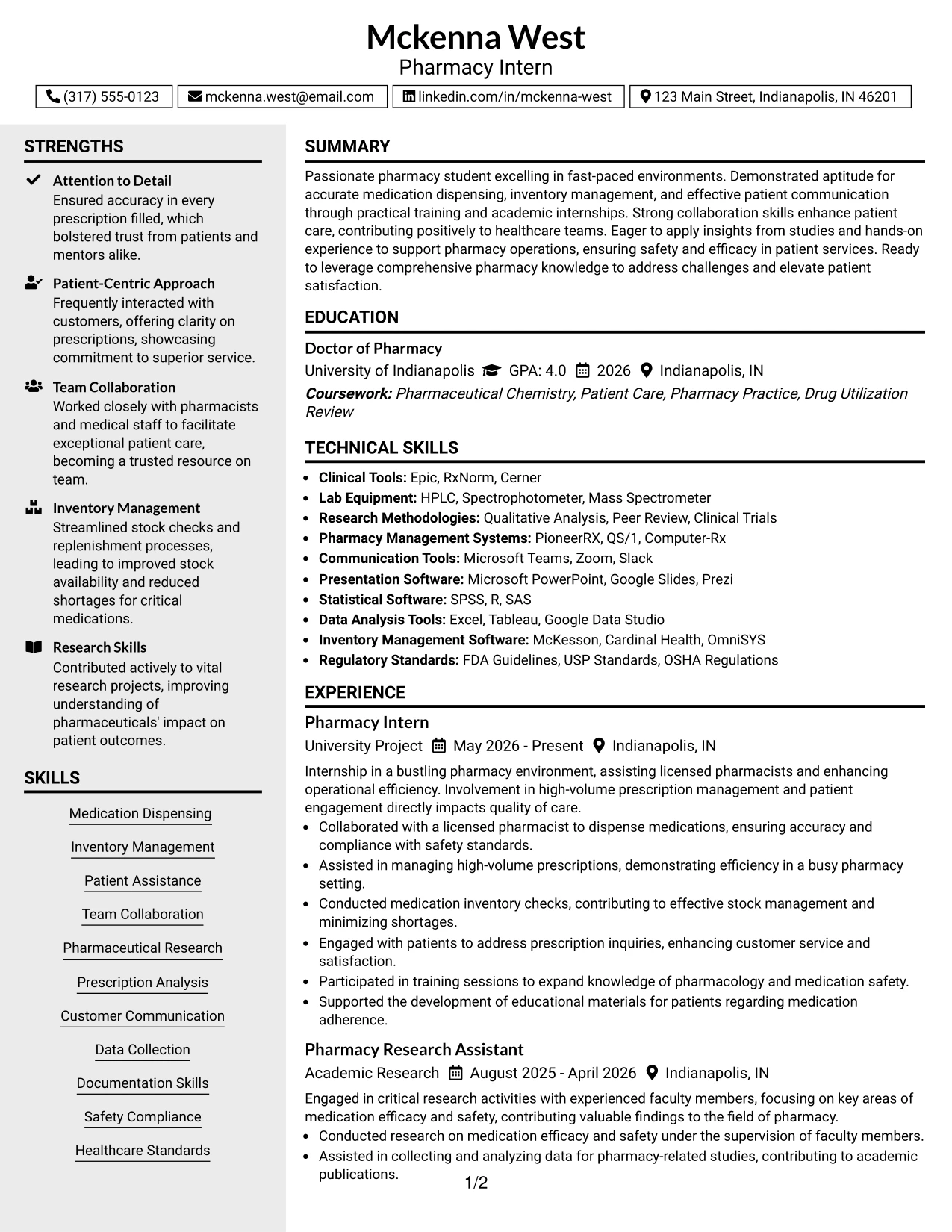 Resume Example Page 1
