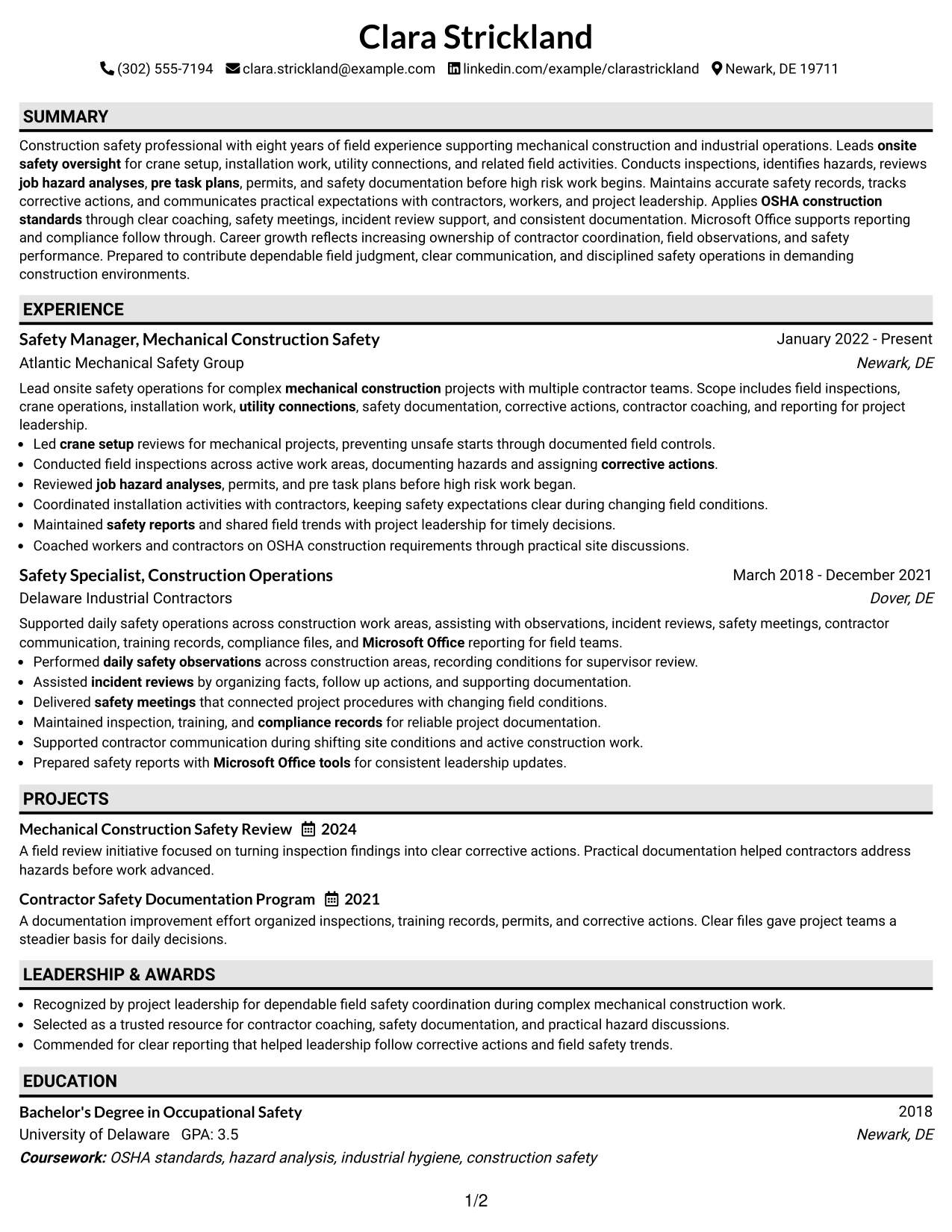 Resume Example Page 1