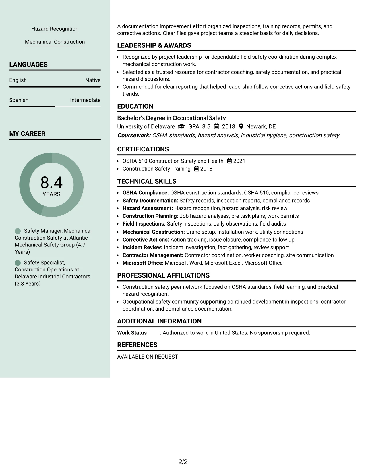 Resume Example Page 2