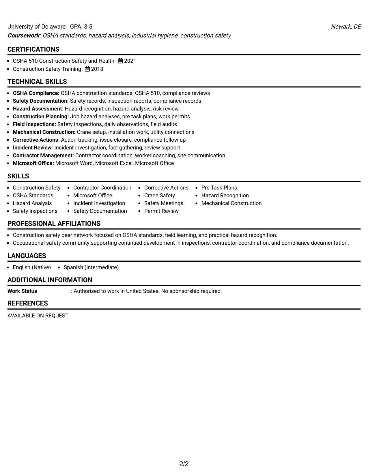 Resume Example Page 2