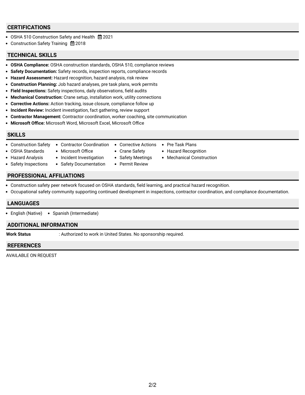 Resume Example Page 2
