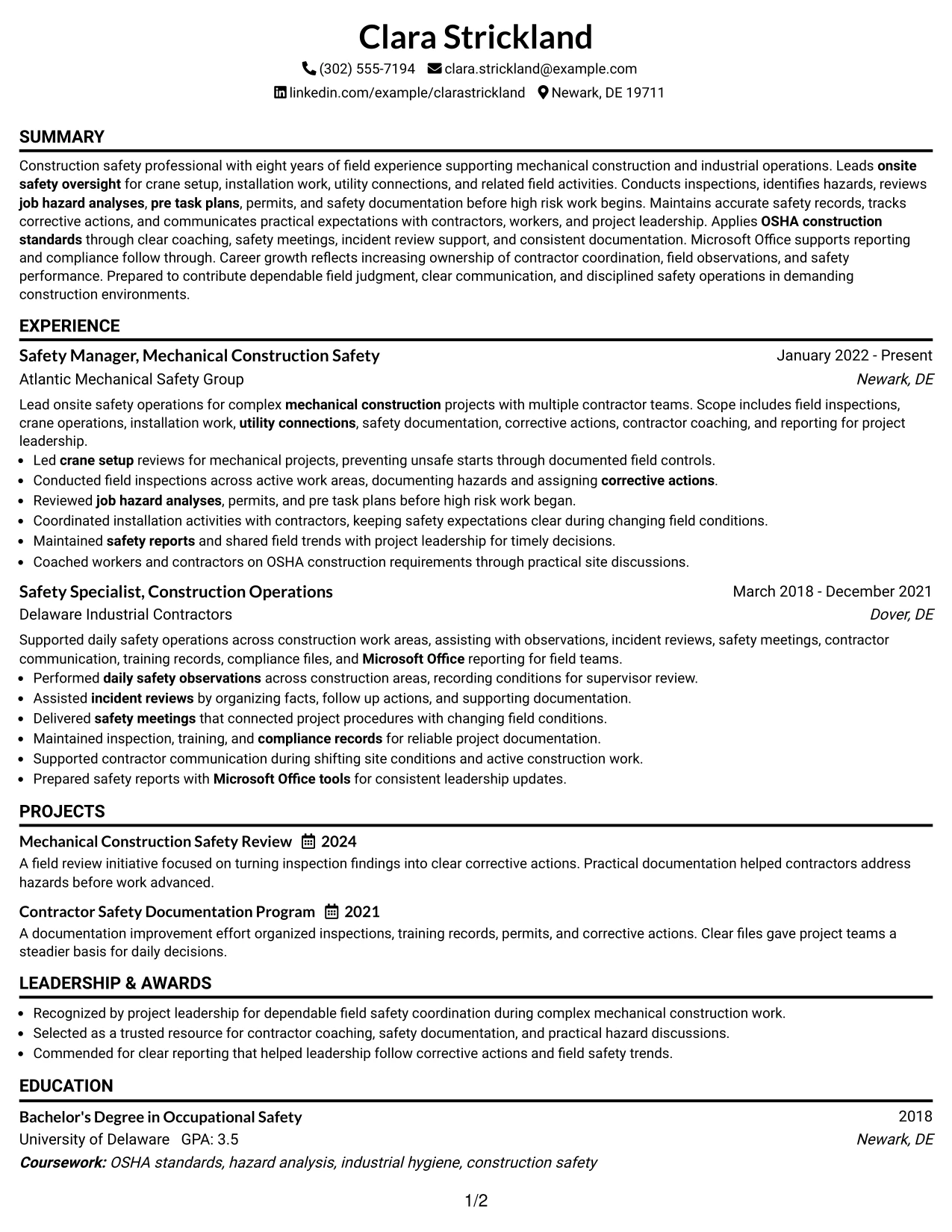Resume Example Page 1