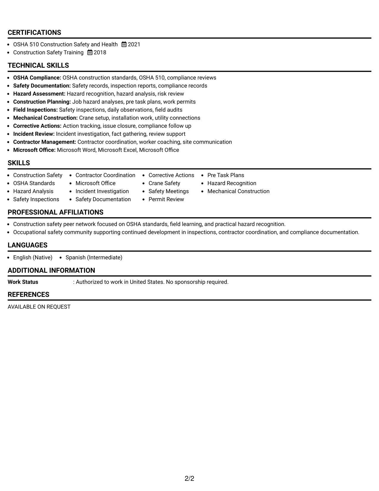 Resume Example Page 2