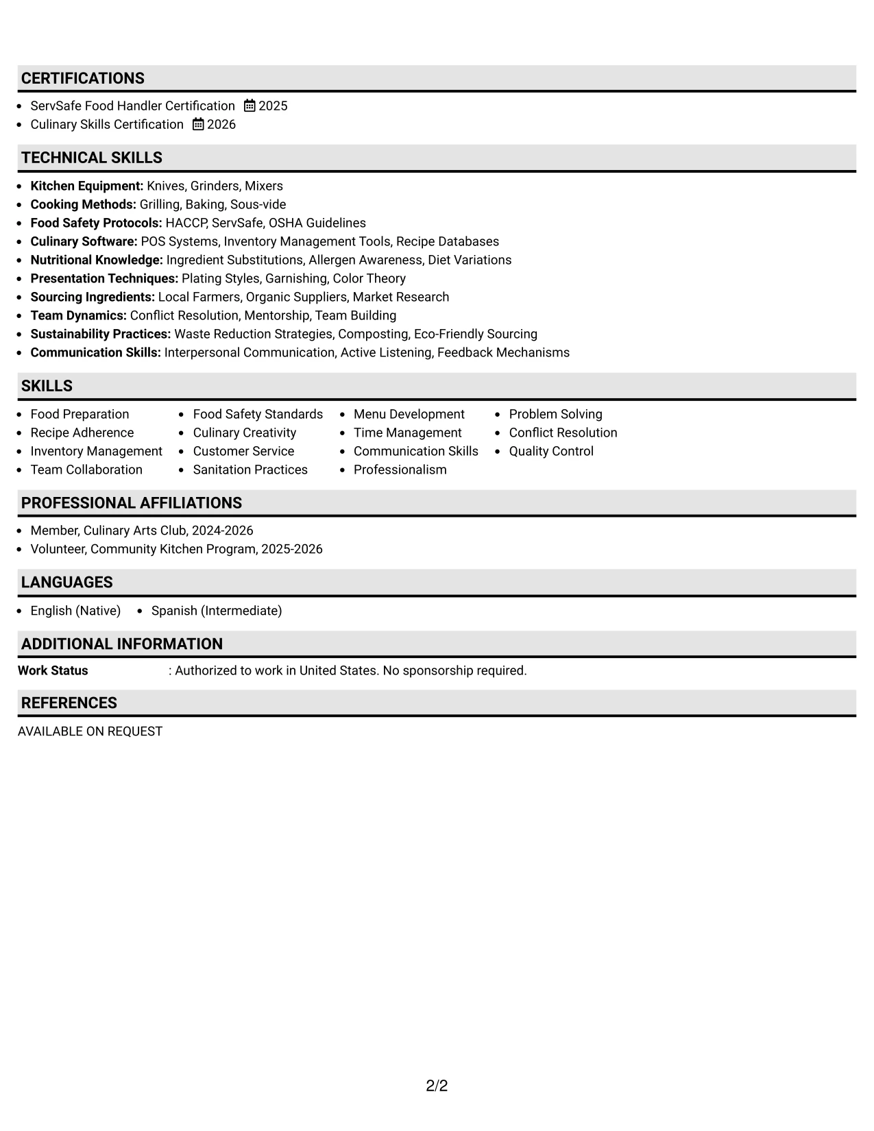Resume Example Page 2