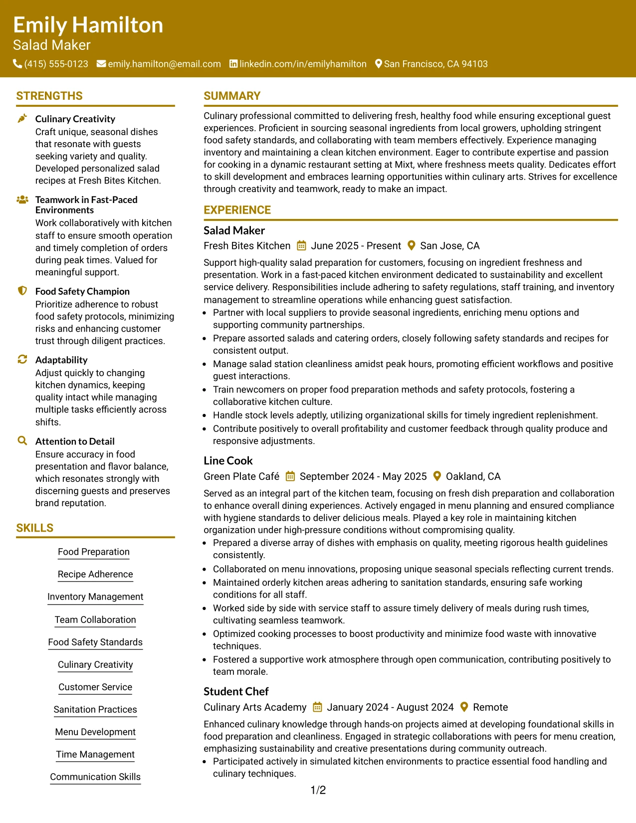 Resume Example Page 1
