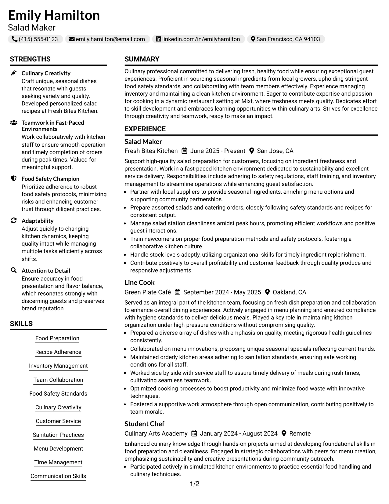 Resume Example Page 1