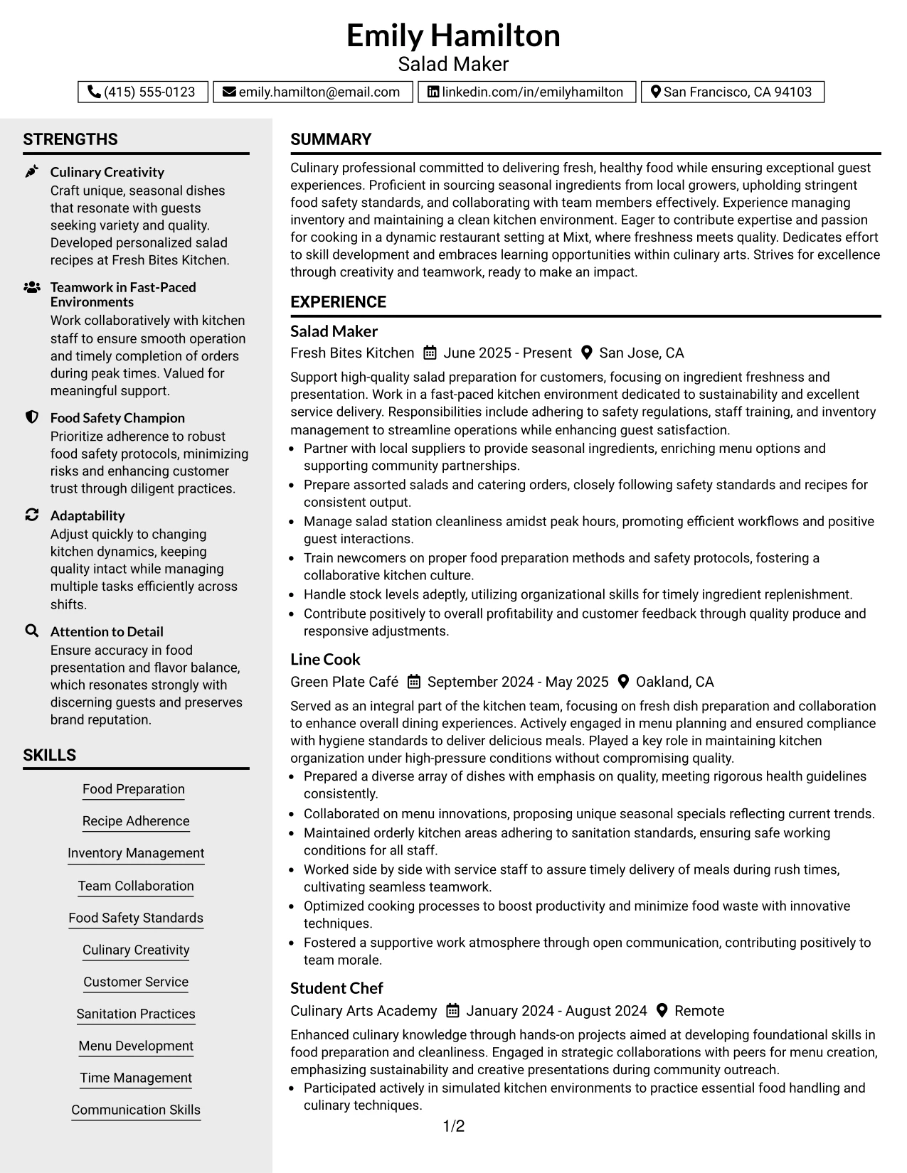 Resume Example Page 1