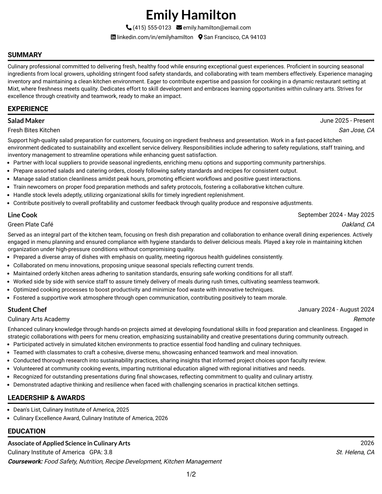 Resume Example Page 1