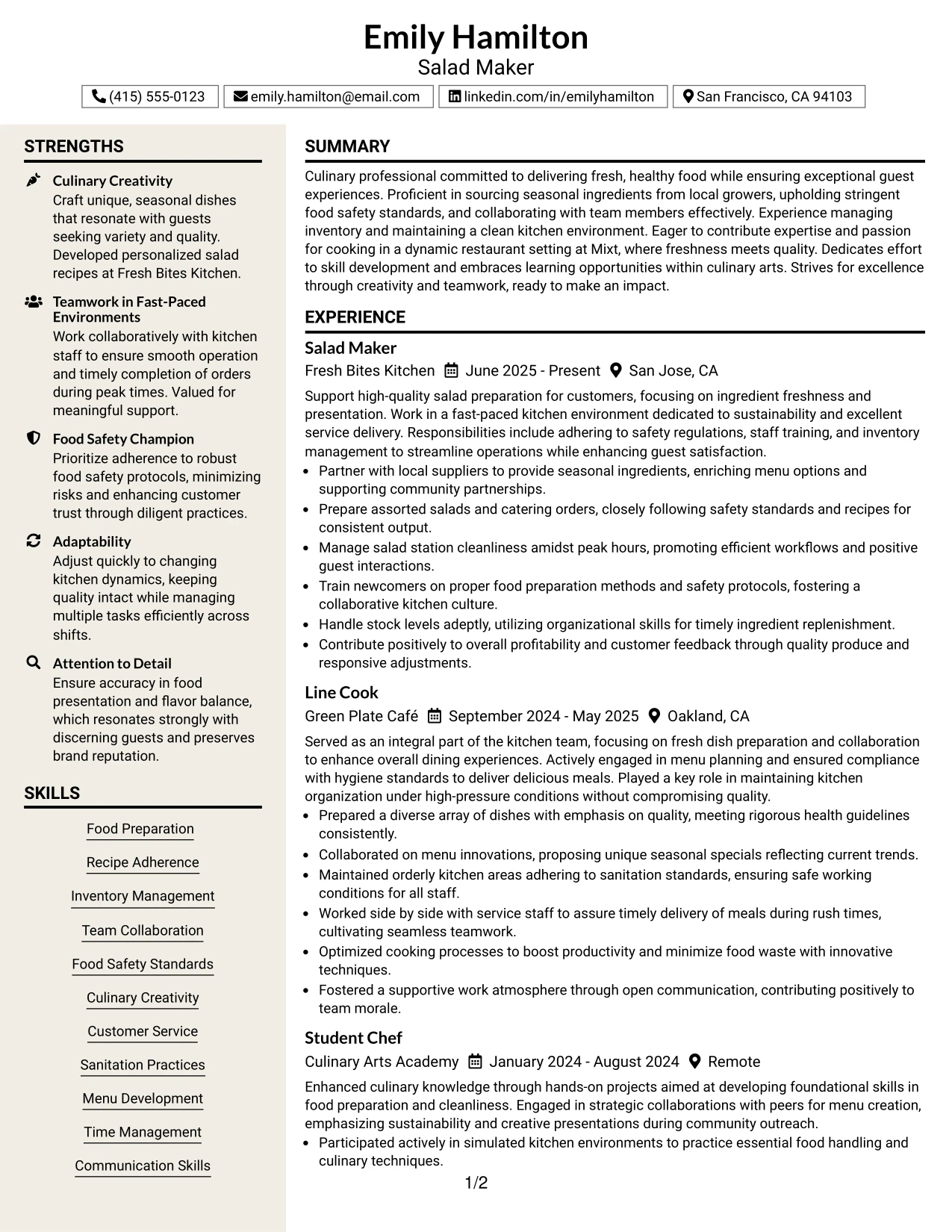 Resume Example Page 1