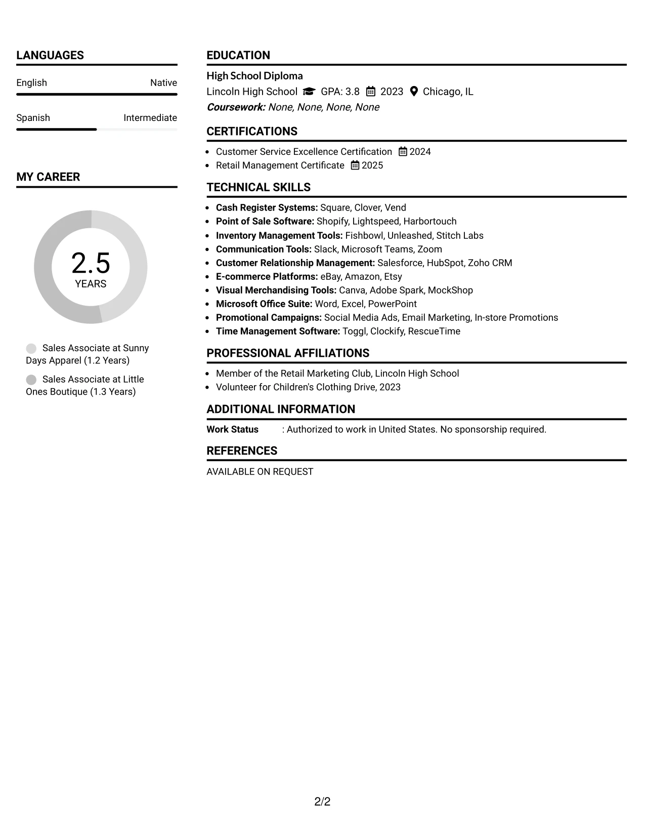 Resume Example Page 2