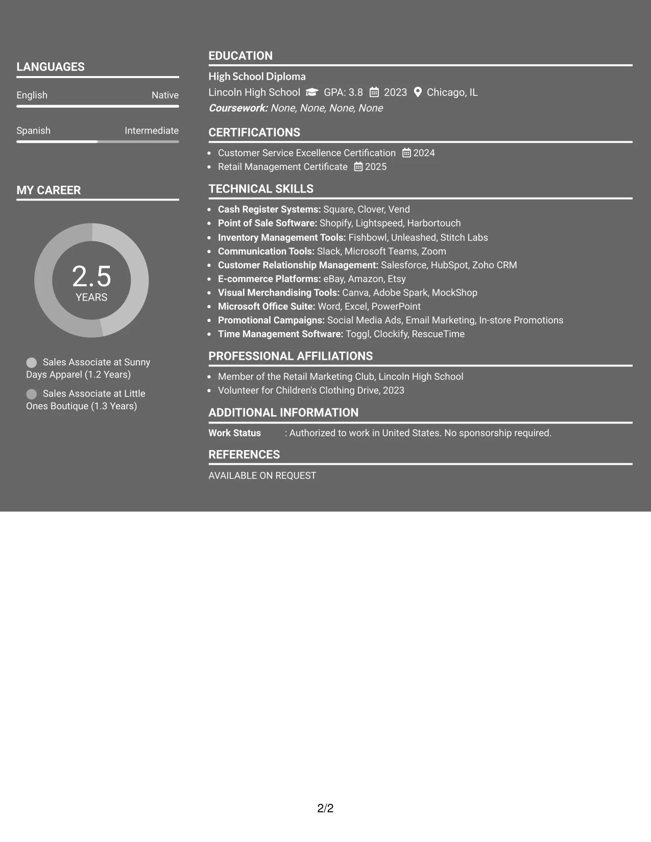 Resume Example Page 2