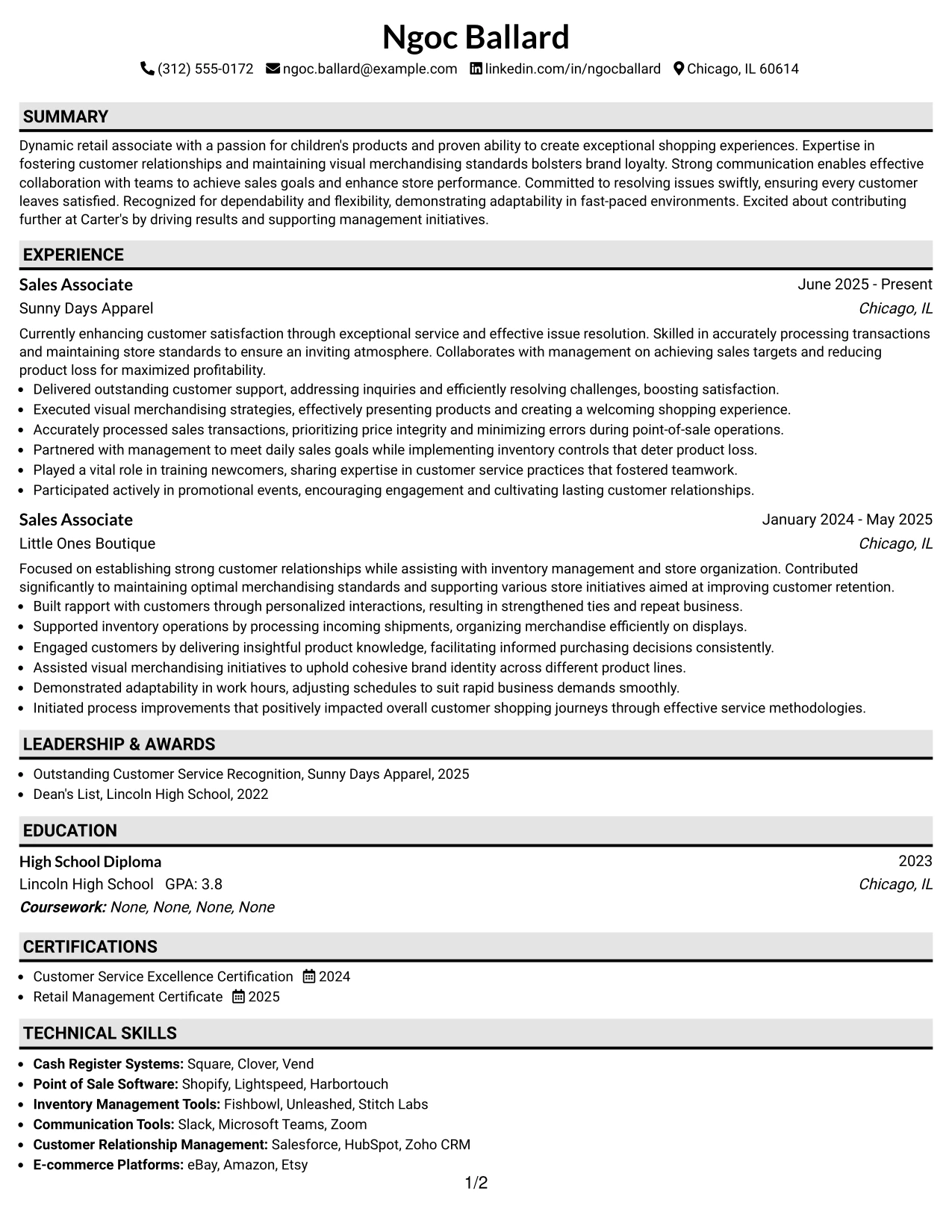 Resume Example Page 1