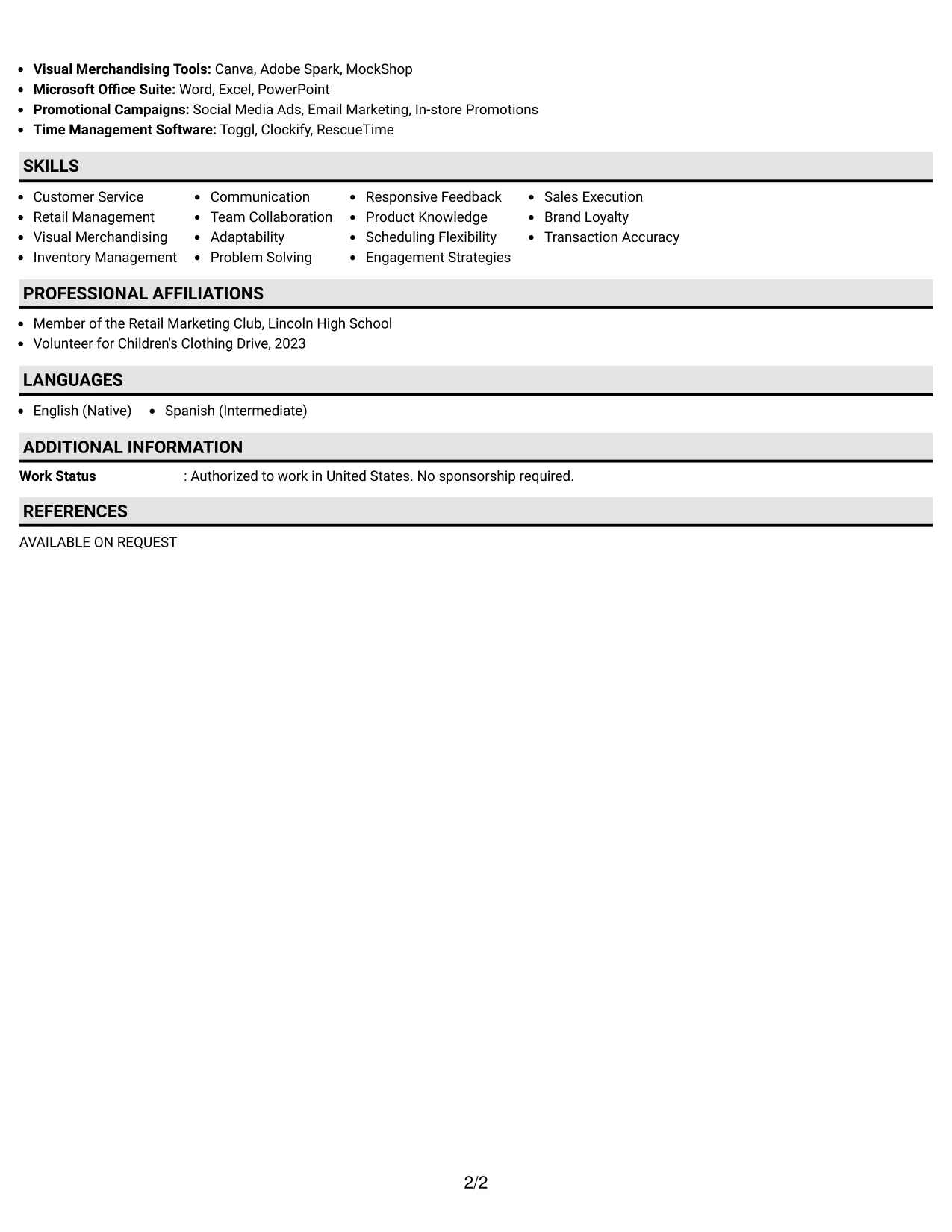 Resume Example Page 2