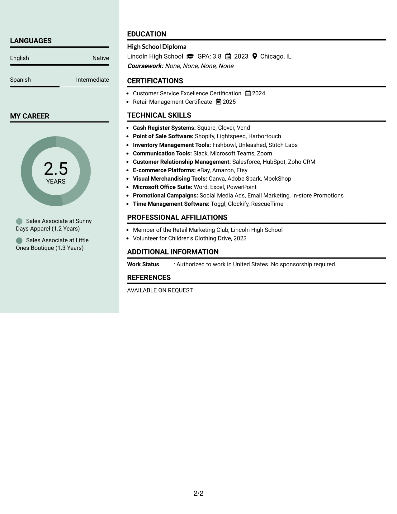 Resume Example Page 2