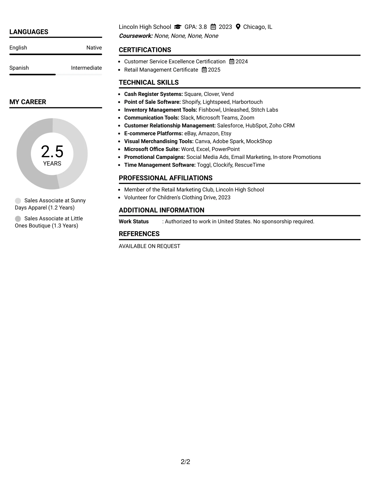 Resume Example Page 2