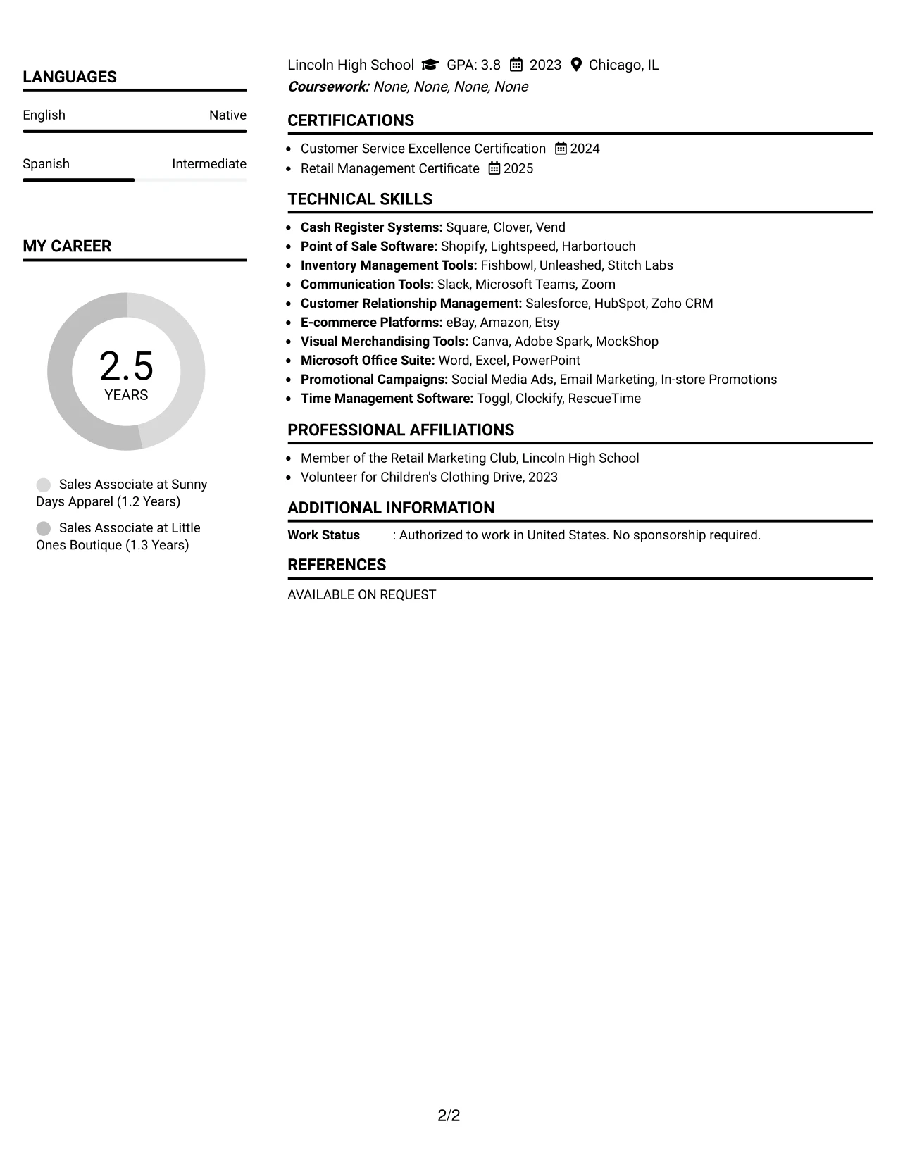 Resume Example Page 2