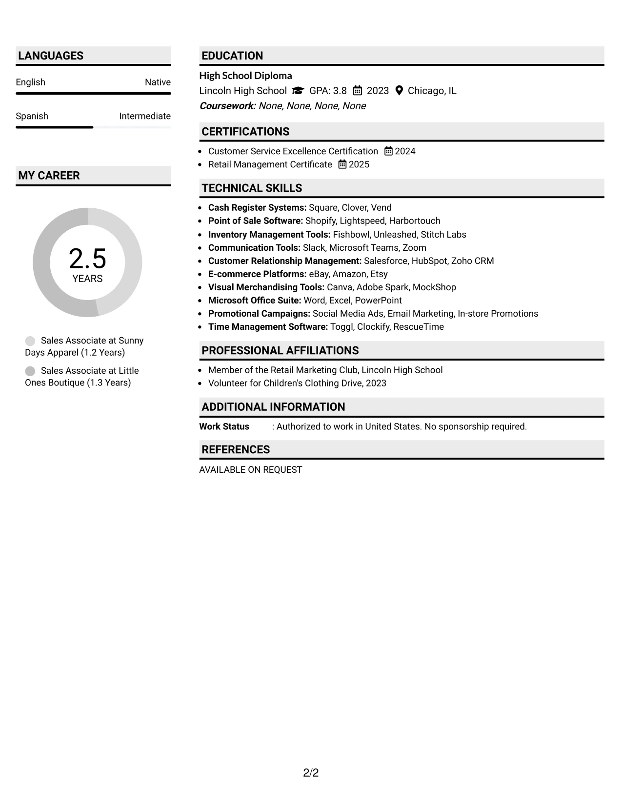 Resume Example Page 2