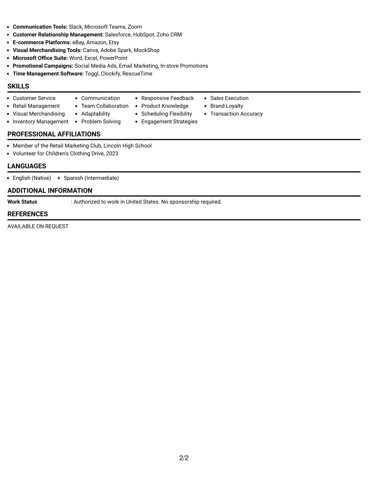 Resume Example Page 2