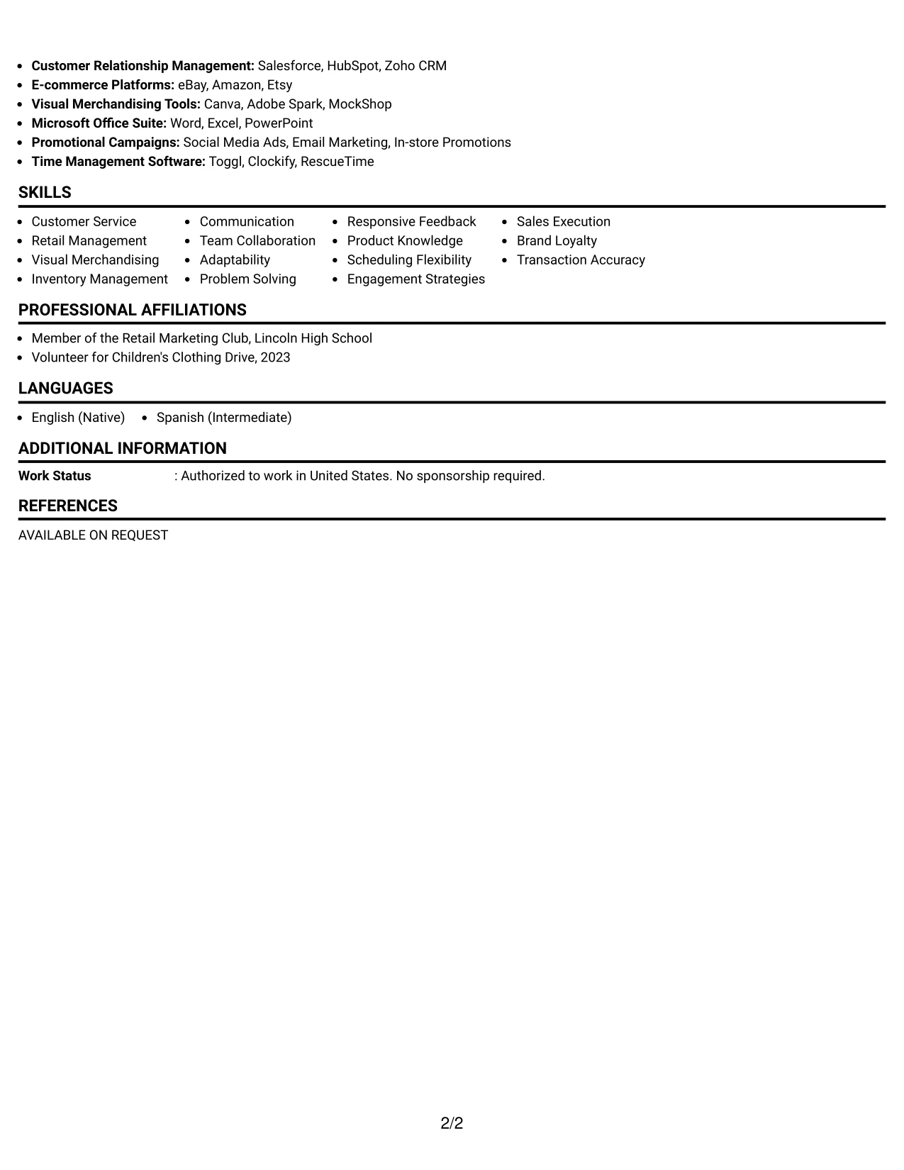Resume Example Page 2