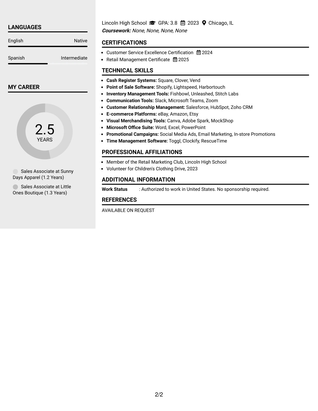 Resume Example Page 2