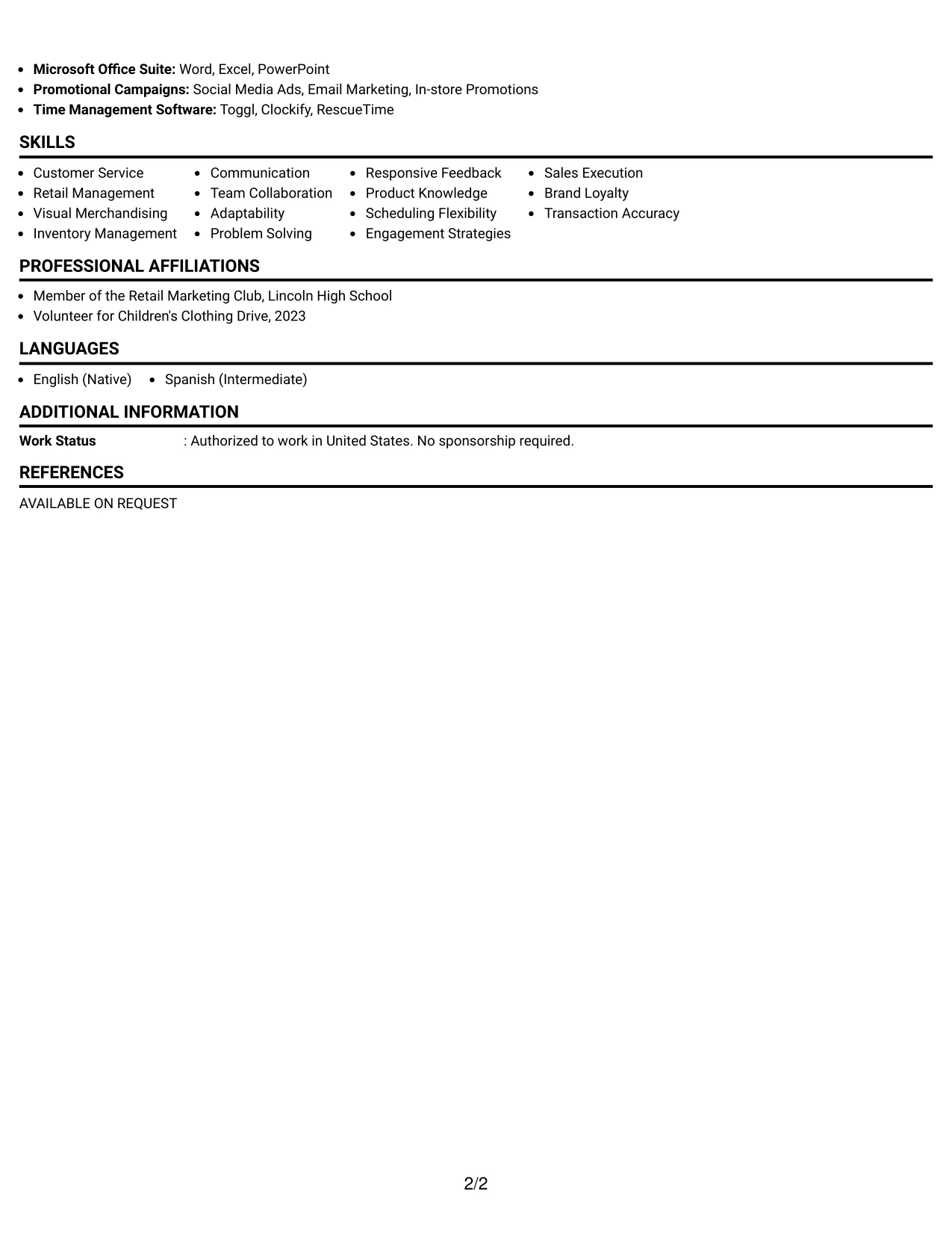 Resume Example Page 2