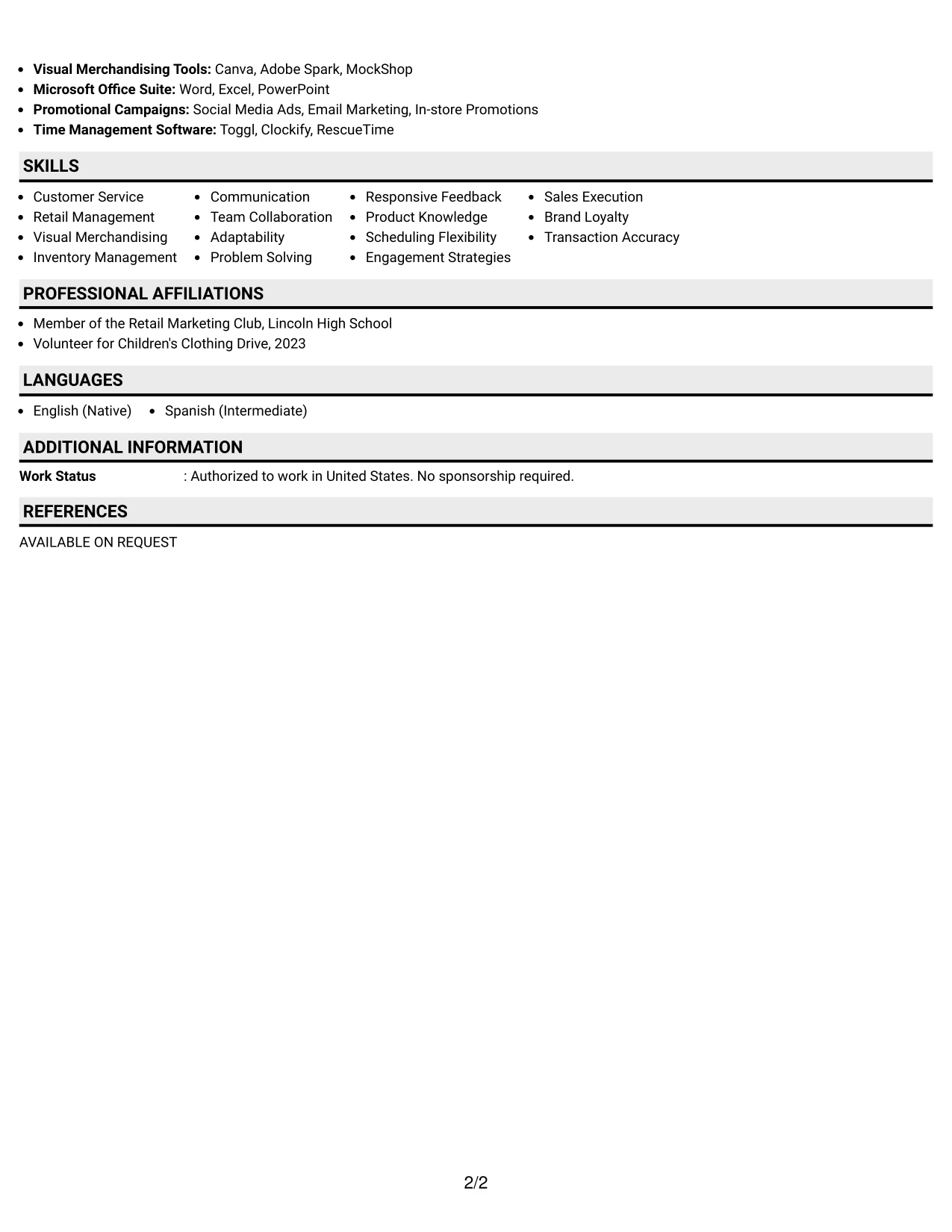 Resume Example Page 2