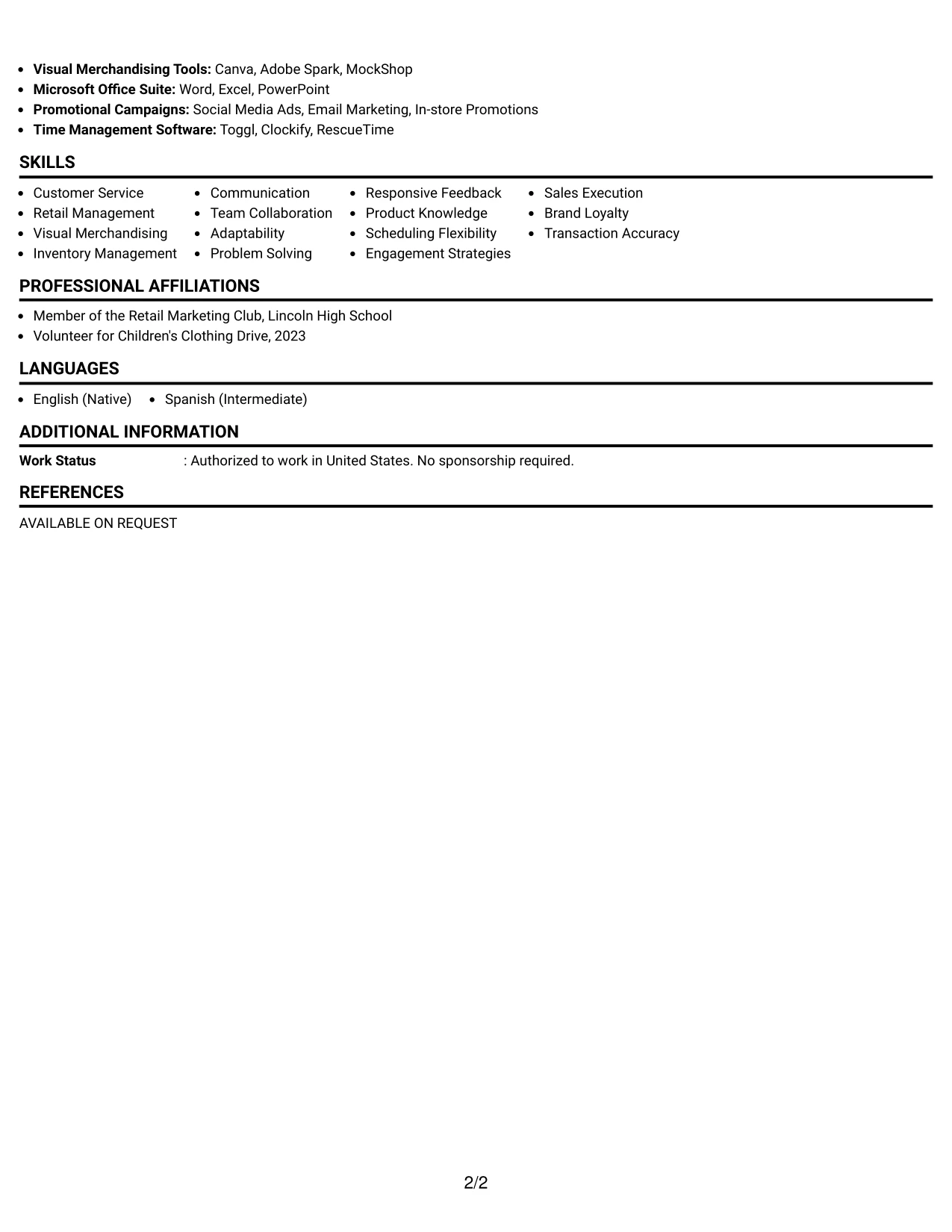 Resume Example Page 2