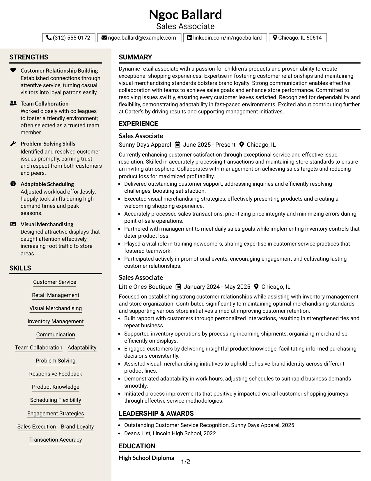 Resume Example Page 1