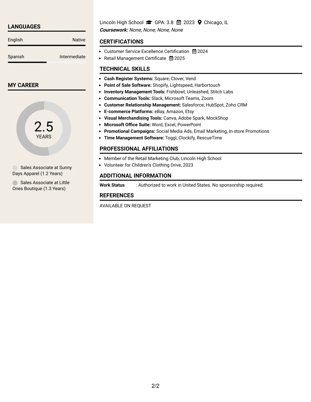 Resume Example Page 2