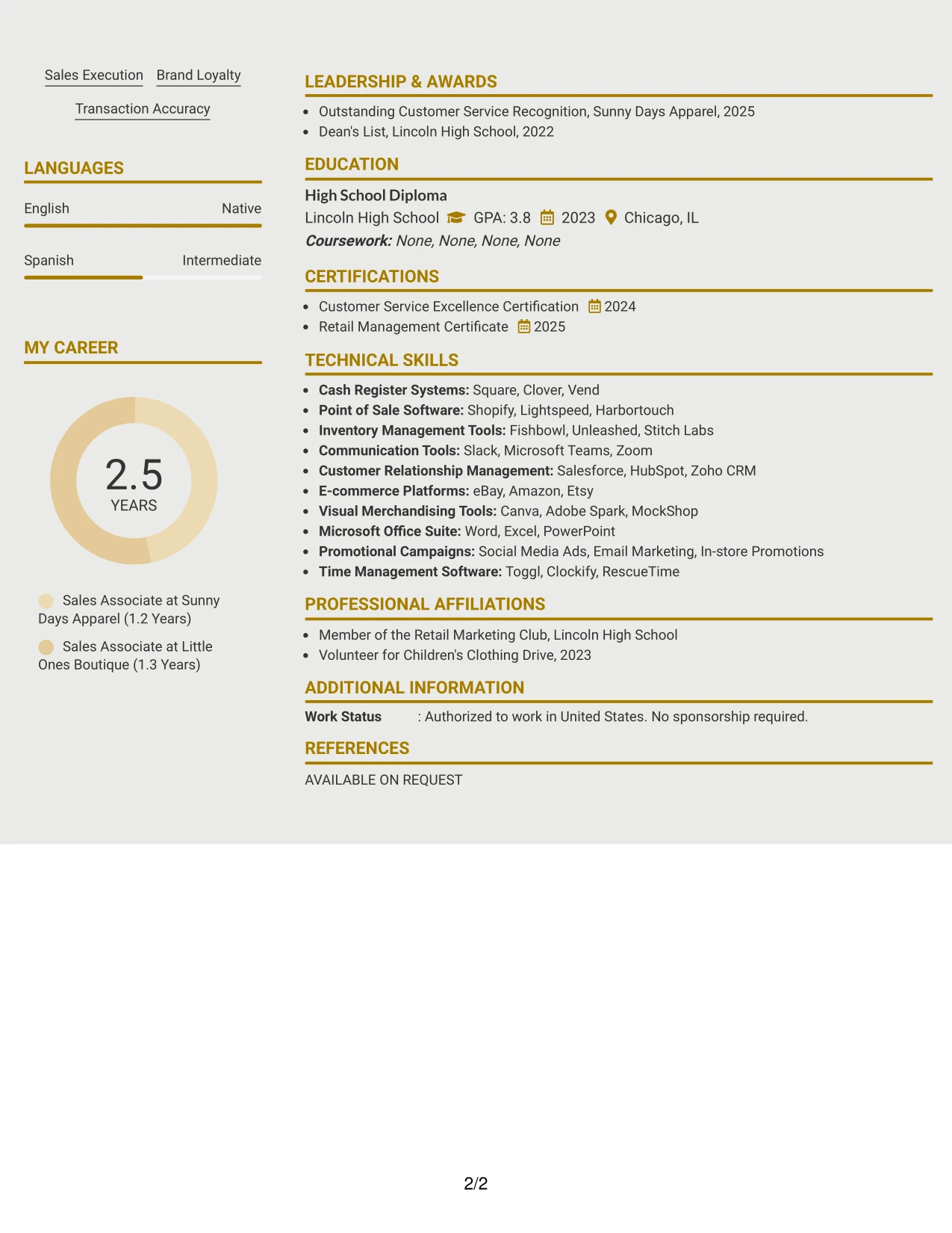 Resume Example Page 2