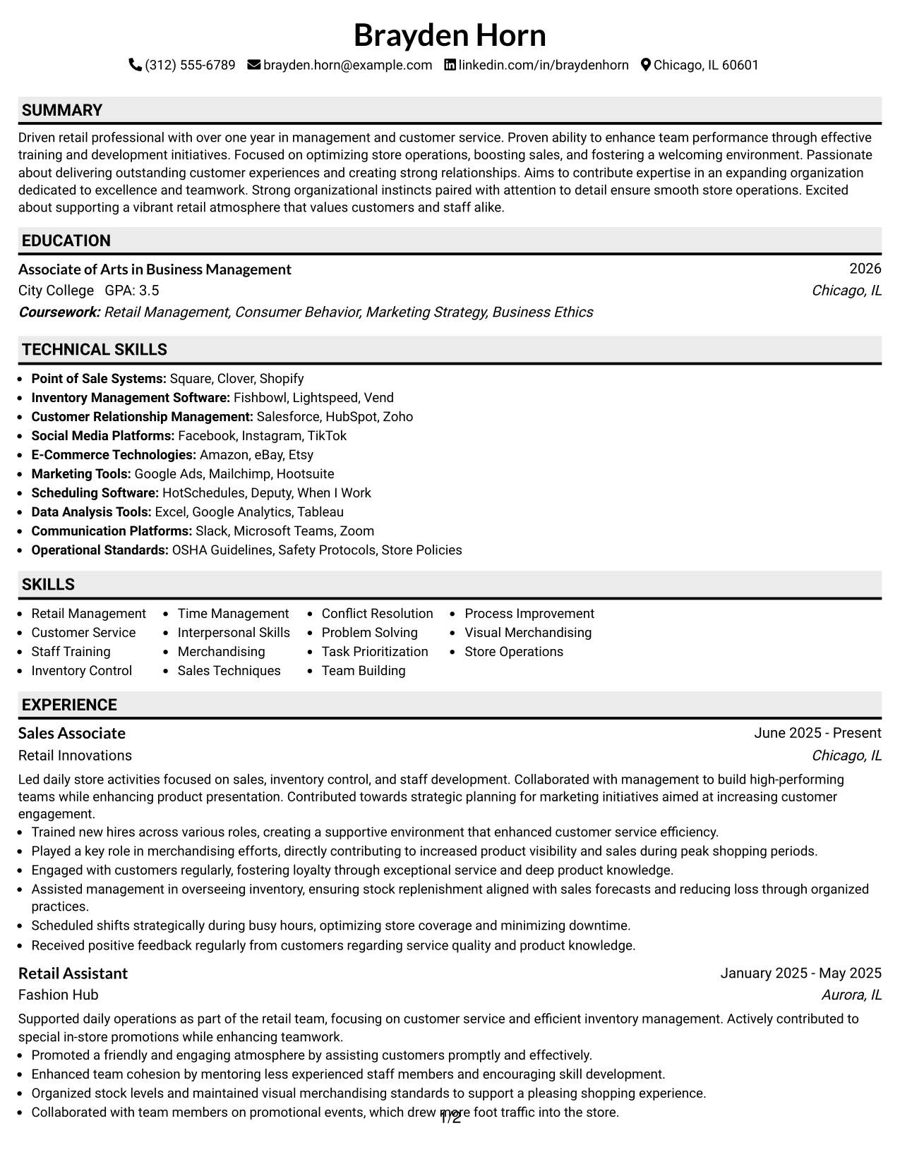 Resume Example Page 1