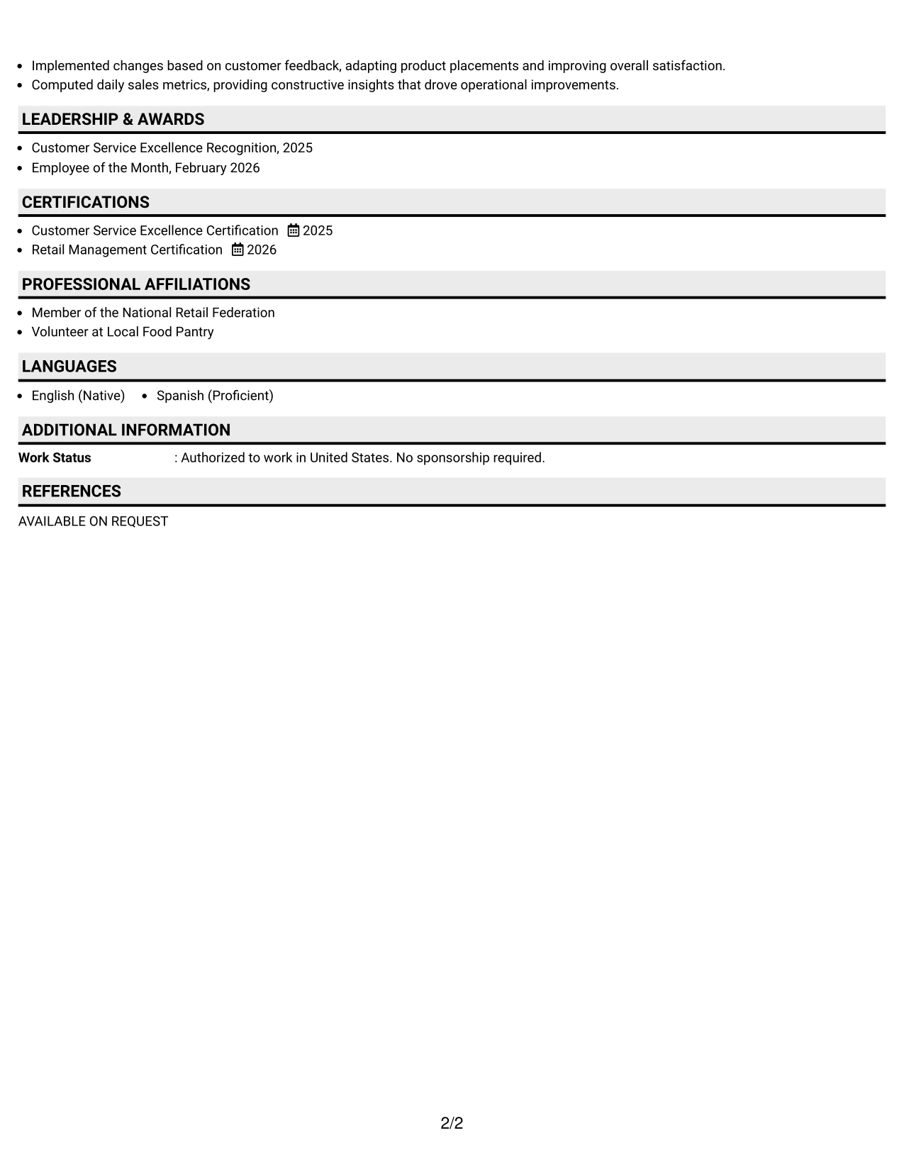 Resume Example Page 2