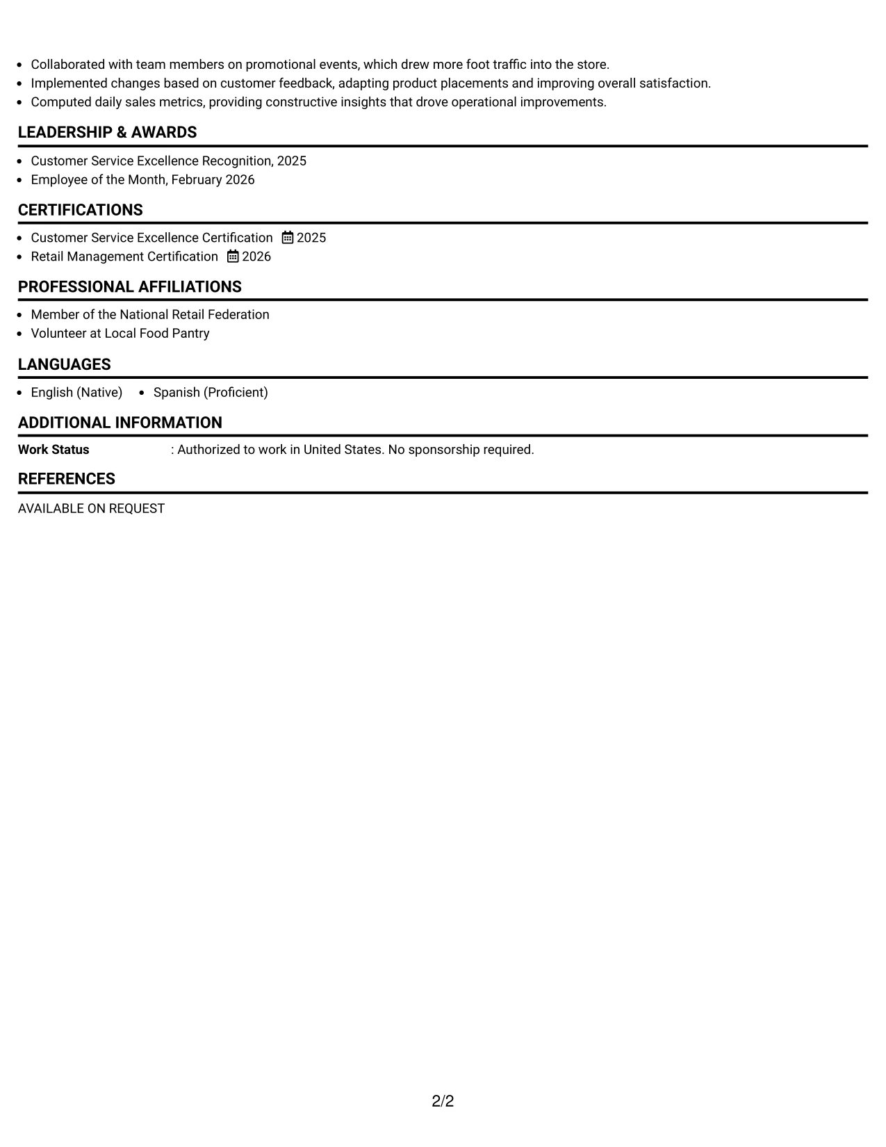Resume Example Page 2