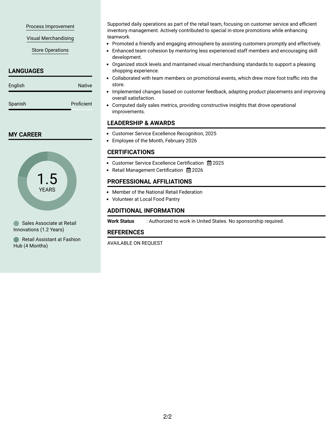 Resume Example Page 2